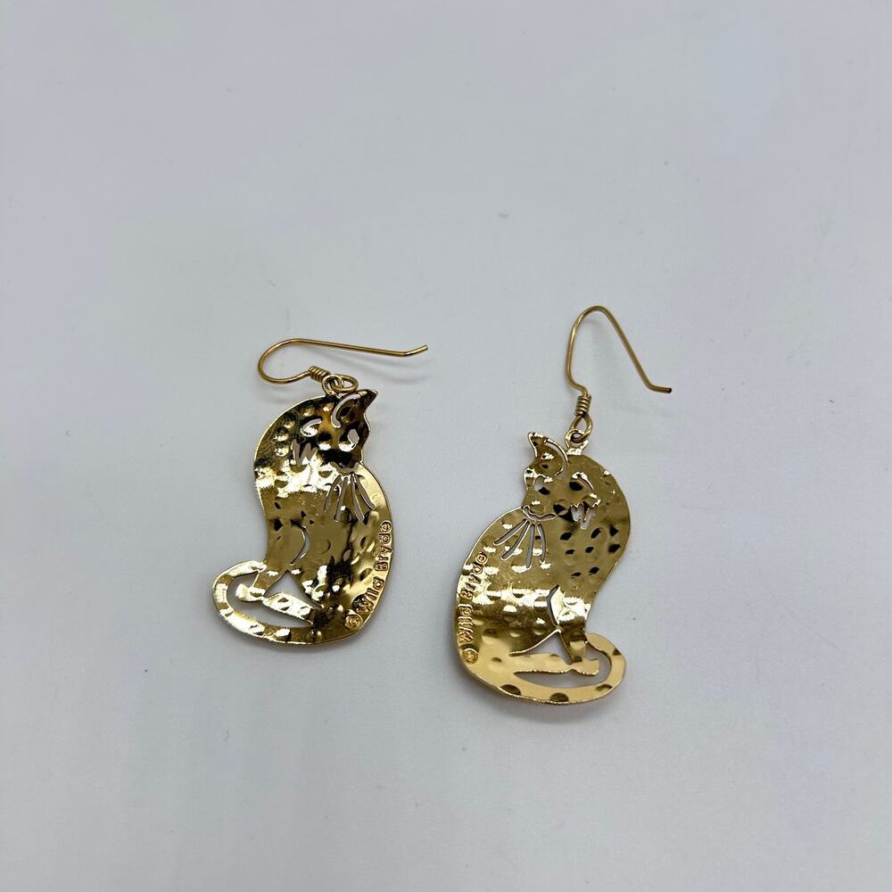 Wild Bryde Cat Earrings Gold Tone Boho Figural Dangle Animal Jewelry Kitten - Picture 2 of 6